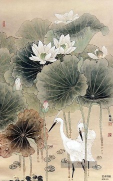  rosen - Reiher im Seerosenteich Kunst Chinesische
